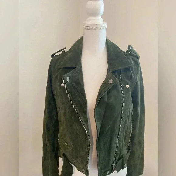 BlankNYC Suede Olive Green Moto Jacket Size Small - Picture 2 of 16